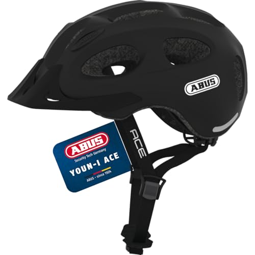 ABUS Stadthelm Youn-I ACE - mit integriertem LED-Rücklicht - Fahrradhelm für den Alltag - für Damen und Herren - Schwarz Matt, Größe M