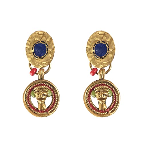 Image of Royal Queen & Empress Handcrafted Tribal Dhokra Earrings Collection for Women - Wooden, Fabric & Round Statement Ethnic Designs in Multiple Colours
