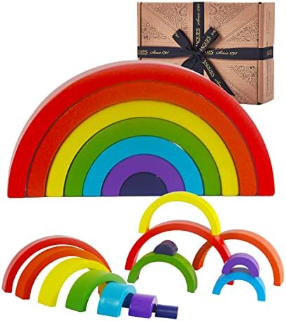 Jaques of London Wooden Toys Rainbow Toy | 7 PCS Rainbow Stacking Toys | Montessori Toys for 1 2 3 Year olds Boys & Girls | Sorting, Stacking & Plugging Toys | Since 1795