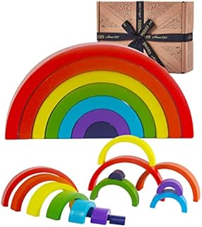 Jaques of London Wooden Toys Rainbow Toy | 7 PCS Rainbow Stacking Toys | Montessori Toys for 1 2 3 Year olds Boys & Girls | Sorting, Stacking & Plugging Toys | Since 1795