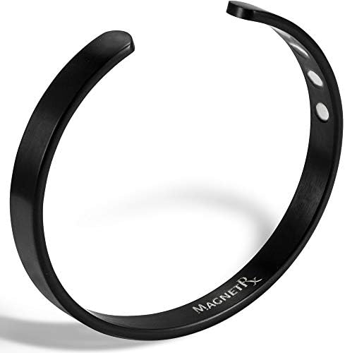 MagnetRX® Magnetic Bracelets for Men - Elegant Bangle - Golf/Tennis Elbow & Balance - Mens Cuff Magnetic Bracelet (Black | Medium)