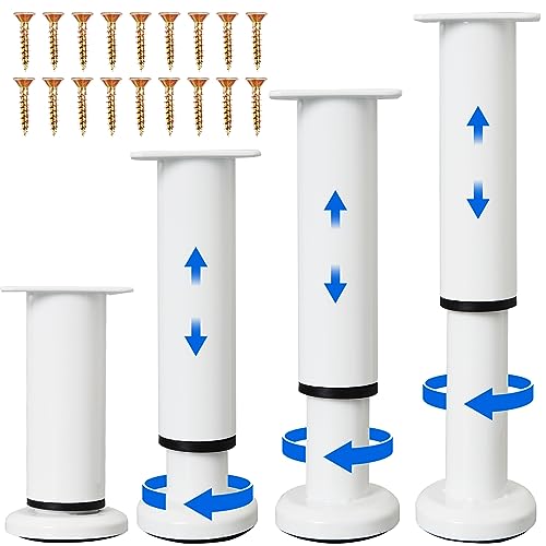 Olldag 4PCS Adjustable Furniture Couch Cabinet Legs 4.72-7.48 Inch [with 18 PCS Screws] Heavy Duty Adjustable Height Replacement Legs for Dresser/Sofa/Bed/Chair Legs for Furniture Set of 4 (White)