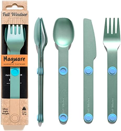 MAGWARE Magnetic Camping Utensils Set - Portable & Reusable Metal Travel Flatware with a Case for Camping, Picnic, Office & Kid's Lunchbox | Camping Cutlery Set | Knife, Fork & Spoon (3 PCS)