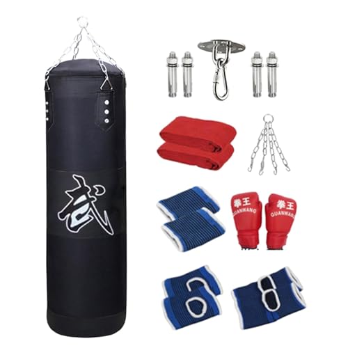QSTDGVPW Premium Boxing Set with Gloves and Hanging Bag for Home Gym, Black 120cm