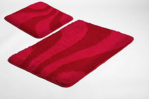 Badematte Set | Rot | Acrylic | super weich | London | 2 teilig | rutschfest | WC-Vorleger ohne...