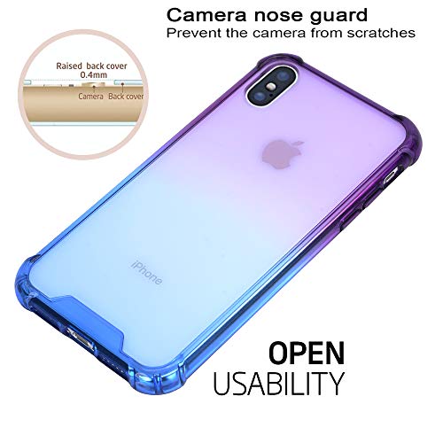 Baisrke Iphone X Case, Shock-Absorption Tpu Soft Edge Bumper Anti-Scratch Rigid Slim Protective Cases Hard Plastic Back Cover For Iphone X Iphone Xs [5.8 Inch] - Purple Blue Gradient #TOP4
