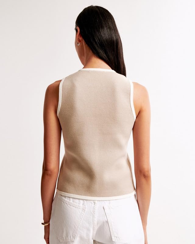 Bocymolay Vintage Knit Vest Top for Women Button Down Crewneck Sleeveless Tank Casual Cardigan Vest Streetwear4