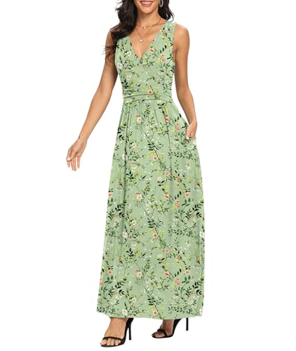 Image of LILBETTER Women Sleeveless Deep V Neck Loose Plain Long Maxi Casual Dress
