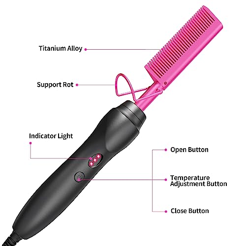 Electric Hot Comb Hair Straightener Heat Pressing Combs - Ceramic Hair Straightening Comb For Natural Black Hair Beard Wigs Holiday Gifts- Pink 5 In 1 #TOP2