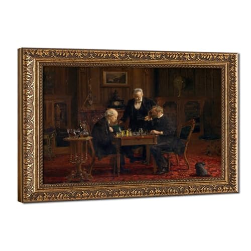 The Chess Players de Thomas Eakins - Poster impression sur toile en cadre suspendu 61x91.4 cm