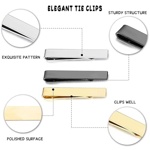 3-Pack Tie Clips for Men – Classic Gold, Silver, and Black Tie Bars, Elegant Gift Set for Business, Wedding & Daily wear