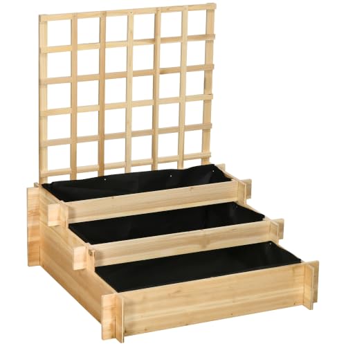 Outsunny Hochbeet mit Rankhilfe 3-Stufig Vliesstoff Naturholz 95x95x110cm