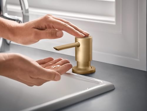 Moen Modern Deck-Mount Kitchen Soap & Lotion Dispenser, Top-Fill, 18-oz Refillable Bottle, Bronzed Gold, 3949BZG - image 2