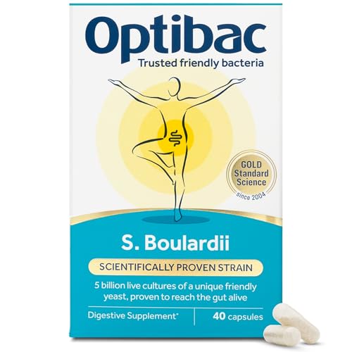 Optibac Probiotics Saccharomyces Boulardii - Vegan Digestive Probiotic Supplement with 5 Billion Live Cultures - Most Trusted & Recommended Brand - 40 Capsules