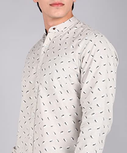 Image of Urbano Fashion Men's Cotton Full Sleeve Slim Fit Casual Printed Shirt with Mandarin Collar