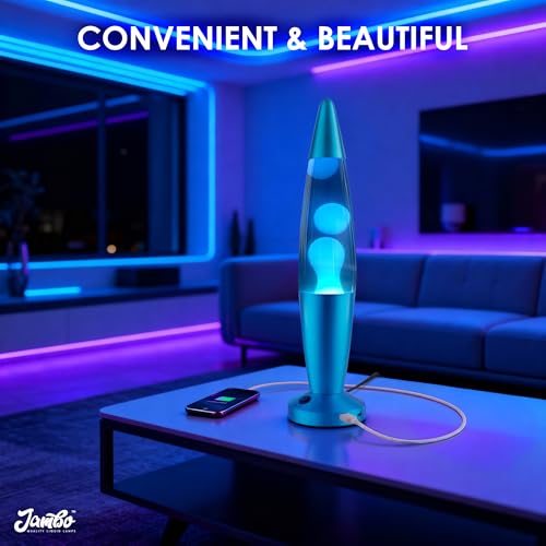 Image of JAMBO Beautiful Liquid Lamp with USB Ports,16 inch Motion Light with Blue Liquid White Wax, Relaxing Nightlight, Mood Light for Bedroom, Living Room, Office - Adults, Teens, Kids