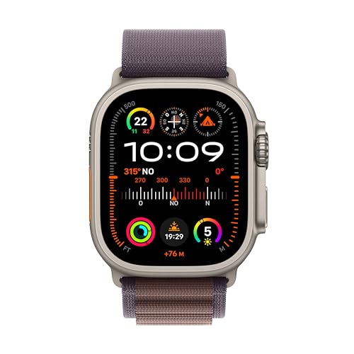 Apple Watch Ultra 2 (49 mm GPS + Cellular) Smartwatch avec boîtier en titane robuste et Boucle Alpine indigo Medium. Suivi de l’activité physique, GPS haute précision, bouton Action, neutre en carbone