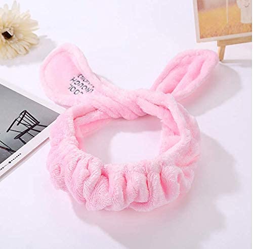 SYGA Girls Rabbit Ear Bowknot Hair Bands for Makeup, Elastic Velvet Face Wash Bath Shower Makeup Cosmetic Beauty Headbands for Washing Spa Yoga Face Care hair Accessories for Girls Women (Pink)
