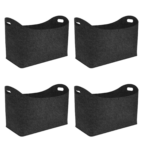 Esmula Pack de 4 cestas multiusos flexibles de tela de fieltro, 55 x 30 x 40 cm, cesta de fieltro extra grande plegable, cesta de almacenamiento multifuncional para leña, periódicos, juguetes