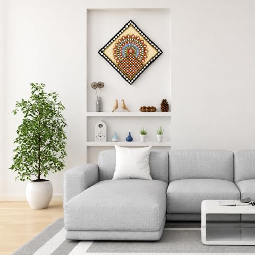 Image of Ethnics of Kutch Traditional Kutch Handicraft Mud-Mirrorwork Lippan Kam Wall Art (Water and Break Resistant) - Square (12 inch x 12 inch) - (Black - LKT-0238)
