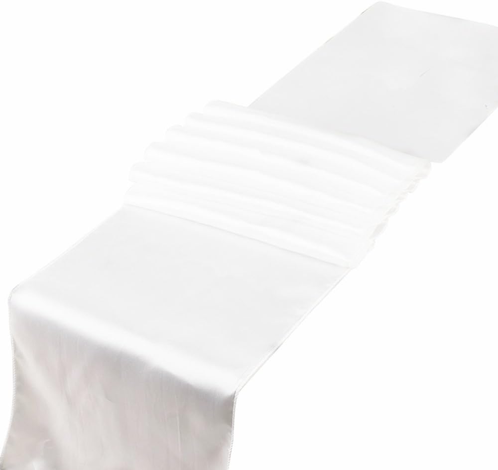 RayLineDo® Pack of 10 12'' X 108'' Satin Table Runners for Wedding Party Banquet Table Party Bridal Decoration in White