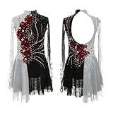 Vestido De Patinaje Artístico De Manga Larga For Niñas, Uniformes De Patinaje Sobre Hielo Con Diamantes De Imitación Personalizables(S)