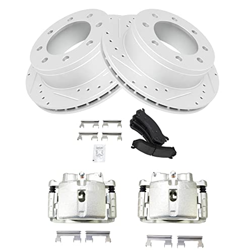 Image of TRQ Performance Rear Brake Calipers Ceramic Pads Drilled Rotors Compatible with Avalanche Suburban Yukon