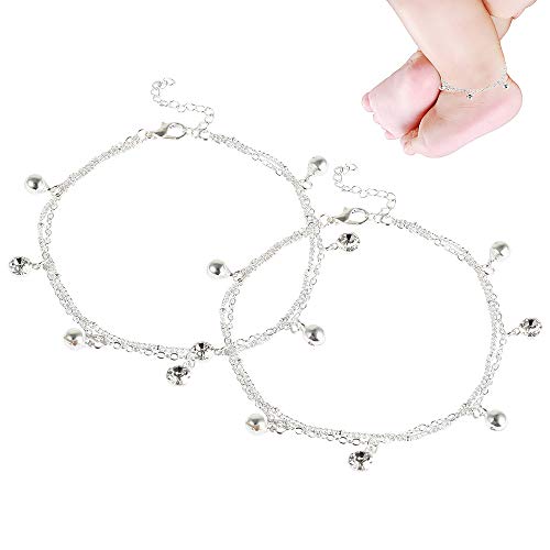 Wrighteu Tobillera Plateada para Niño Pulsera de Tobillo de Moda Campana Pequeña de Color Plata Tobillo de la Cadena