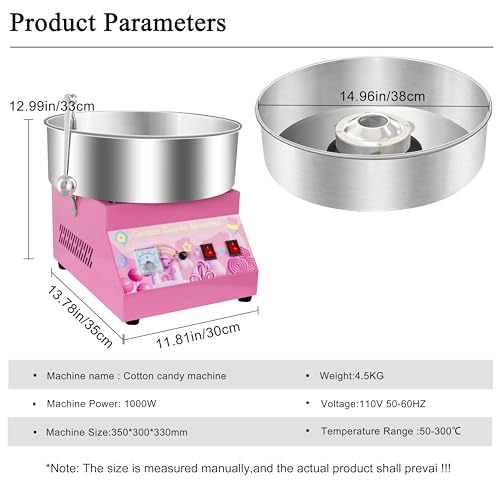 Cotton Candy Machine Commercial, 1000W Cotton Candy Maker Machine, Candy Floss Maker with Stainless Steel Bowl, Sugar Scoop,double switch easy and safe to use for Kids, Home, Party, Birthday, Festival