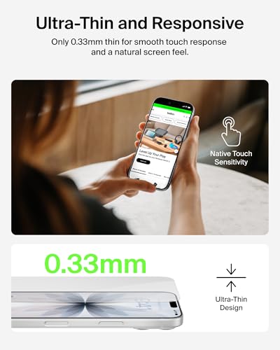Image of Belkin EZ Align Tempered Glass Screen Protector Guard for iPhone 17 /16 Pro, Scratch-Resistant Impact Protection Included With Easy Align Tray for Bubble Free Application, Recycled Glass