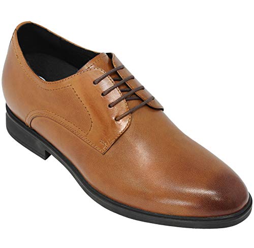 Image of CALTO Men's Invisible Height Increasing Elevator Shoes - Brown Premium Leather Lightweight Lace-up Formal Oxfords - 3 Inches Taller - Y10752 - Size 9.5 D(M) US