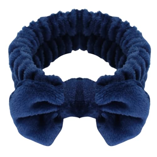 Awenbin Spa headband, bowknot headband in royal blue, reusable, soft and comfortable, preventing liquid from getting wet and disrupting hair, ideal for facial cleansing, bathing, and yoga exercises
