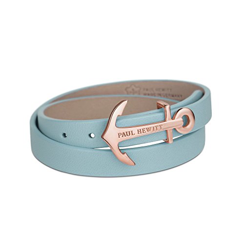 PAUL HEWITT Damen Wickelarmband North Bound aus Leder in Niagara und Anker aus Edelstahl in Roségold Armband-Länge 37,5 cm