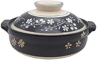 Hinomaru Collection Japanese Sakura Cherry Blossom Design Donabe Ceramic Hot Pot Casserole Banko Earthenware Clay Pot for Shabu Shabu Made In Japan (30 fl oz (7.5"D))