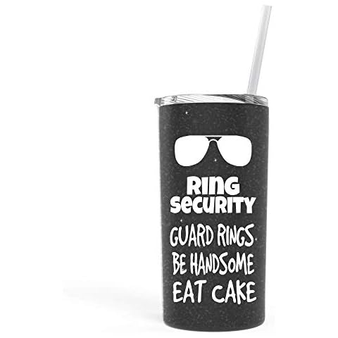 Ring Security Wedding Thank You Gift for Ring Bearer Water Bottle Travel Tumbler with Straw and Lid Black 0265 Cover
