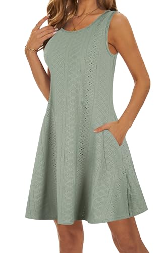 Image of Summer Dresses for Women 2026 Casual Sundresses Beach Cover Ups Sleeveless Tshirt Swing Dress with Pockets