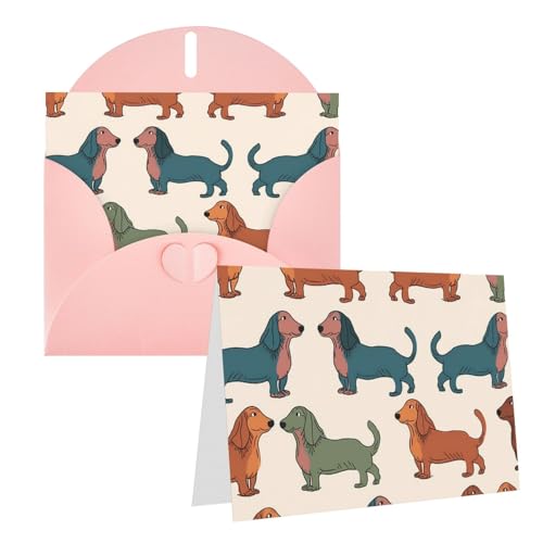 QMNEHJ グリーティングカード サンキューカード 封筒付き ブランクノートカード 4x6インチ バースデーカード かわいいダックスハウンド犬 ウェディングカード お悔やみカード おもしろい 思考カード あらゆる機会に