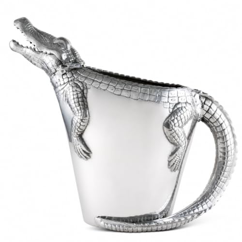 Arthur Court Alligator Pitcher - Tropical Aluminum Beverage Jug for Hot/Cold Drinks - 12 Inch Tall Gator Design