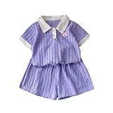 Toddler Girls Summer 2 Piece Outfits Short Sleeve Cute Jacquard LAPE Top and Loose Shorts Matching Sets for 0-8 Years