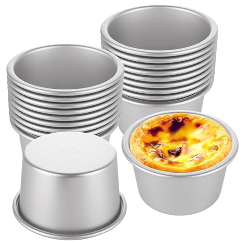 CYEAH 20 Pcs Individual Muffin Mold, 8.8 oz Aluminium Pudding Cup, Mini Round Cake Pans for Baking, Easy Release Nonstick Popover Pan Egg Tart Molds Chocolate Molten Mould for Pie, Egg Tart, Cake