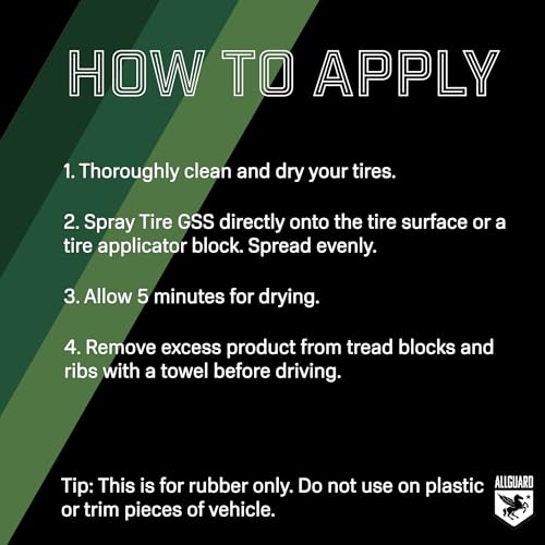 Tire GSS – XiO2™ Tire Shine Spray with Graphene Forms Tri-Molecular Bond to Rubber – Water-Resistant, Long-Lasting Protection – Satin Black Finish – Easy, No-Sling Application with Applicator Pad by AllGuard - Used condition - Image 6