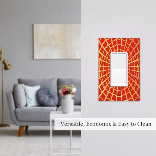 Decorative Outlet Covers Red Background with Golden Spiderweb Spider 1 Gang Rocker Light Switch Cover Plate Single Decora Light Switch Covers Wall Plate Faceplate for Home Decor