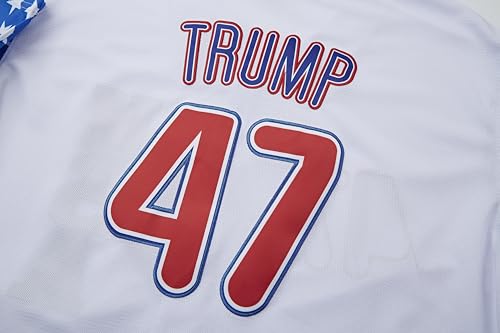 SXQPOCAR Camiseta de beisebol 2024 Eleição dos EUA 47º Presidente Trump #47 América toda costurada,