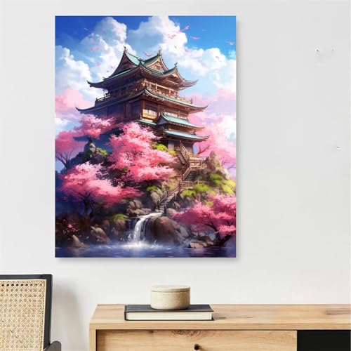 Peinture par numéro fleurs de cerisier pour créer une décoration murale de salon chaleureuse