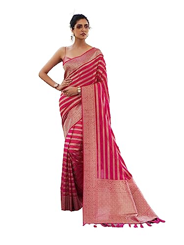 Image of Vardha Women's Banarasi Georgette Saree with Unstitched Blouse Piece - Gold Zari Woven Work Sarees for Wedding (Vritika)