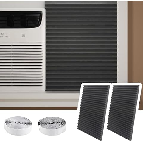 Window Air Conditioner,Side Insulated Foam Panel, Summer/Winter Heat and Draft Insulating 03vacuum001BLACK,TWO-Piece Full Surround Insulation Panels Window Sea (BLACK) Cover