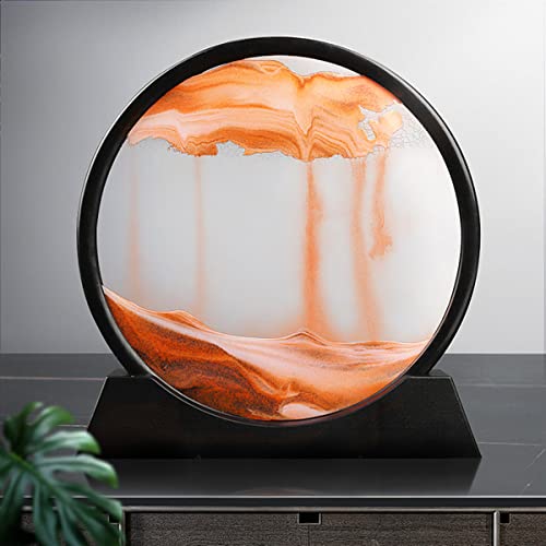 Arthink Moving Sand Art Picture in Motion Round Glass 3D Deep Sea Landscape, Dynamic Sand Art Sandscapes, Relaxing Desktop Table Decor Desk Decor Art Desk (7 inch, Orange) - Image 4
