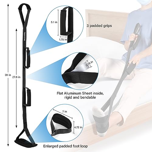 39 Inch Long Rigid Leg Lifter with Padded Loops for Hands and Feet,Leg Lifter Strap Hip&Knee Replacement Surgery Recovery Kit,Foot Lifter Easily Get in and Out of Bed,Car,Wheelchair - Thumbnail 5