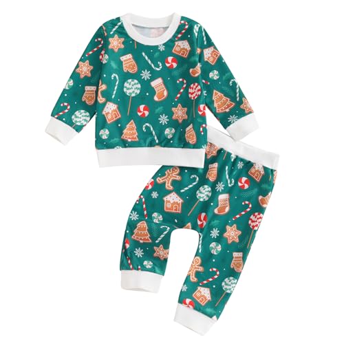farrubbyine8 Cute Baby Girl Clothes Long Sleeve Print Sweatshirt Top and Pants Set Toddler Girl Fall Outfits (Christmas Green, 18-24 Months)