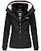 MARIKOO Designer Damen Übergangs Jacke leicht gefüttert Kapuze kurz B659 [B659-Erdbeer-Schwarz-Gr.M]